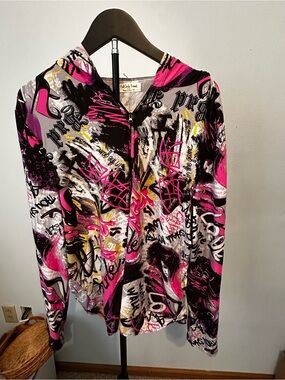 Jolie & Joy Y2K Graffiti Full-Zip Hoodie – Pink/Black/Grey Streetwear 2X